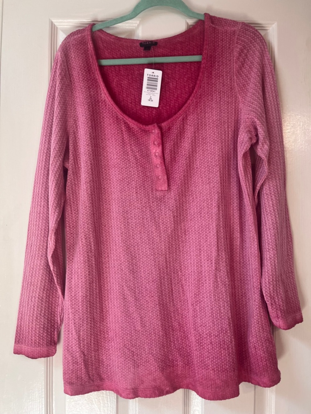 NWT Torrid Pink Long-Sleeve Waffle Henley Top